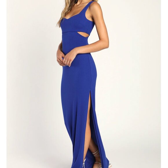 Lulus Always Be By My Side Royal Blue Ribbed Cutout Maxi Dress - NWT - Picture 3 of 4
